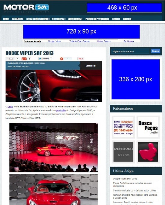 Anuncie no Motor S/A - Site automotivo Internet Carros
